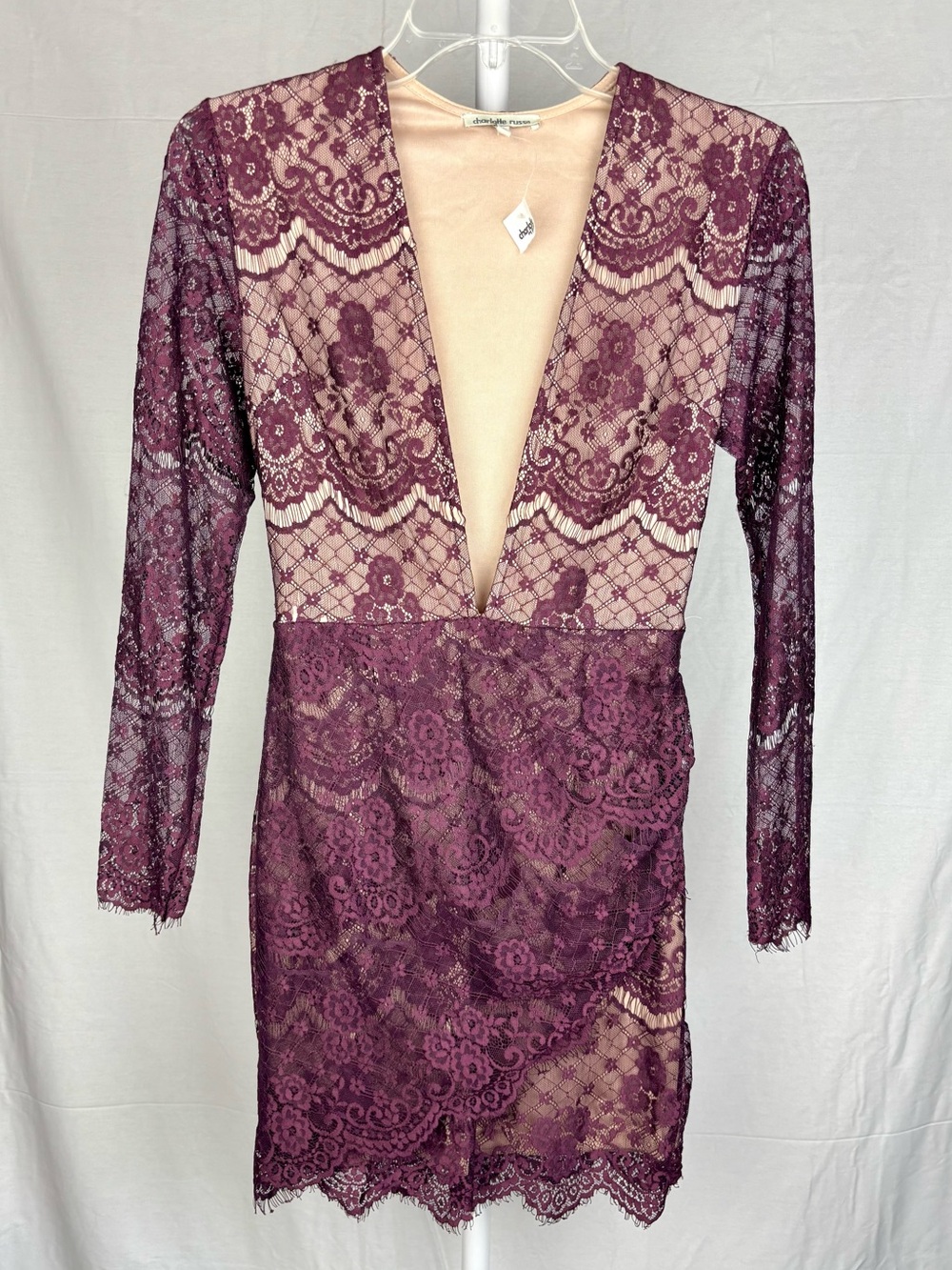 Charlotte Russe Plum Lace Long-Sleeve Mini Dress